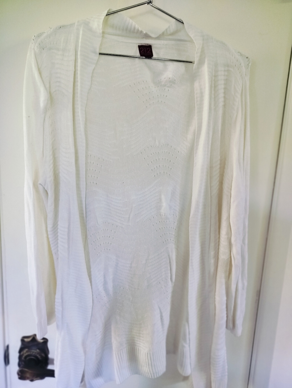 212 Collection 100% Rayon White Open Front Cardigan Eyelet Detail Size Large